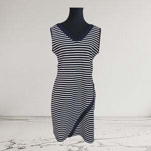 Coco & Tashi Navy Striped V-Neck Mini Dress With Zipper Accent Size L
